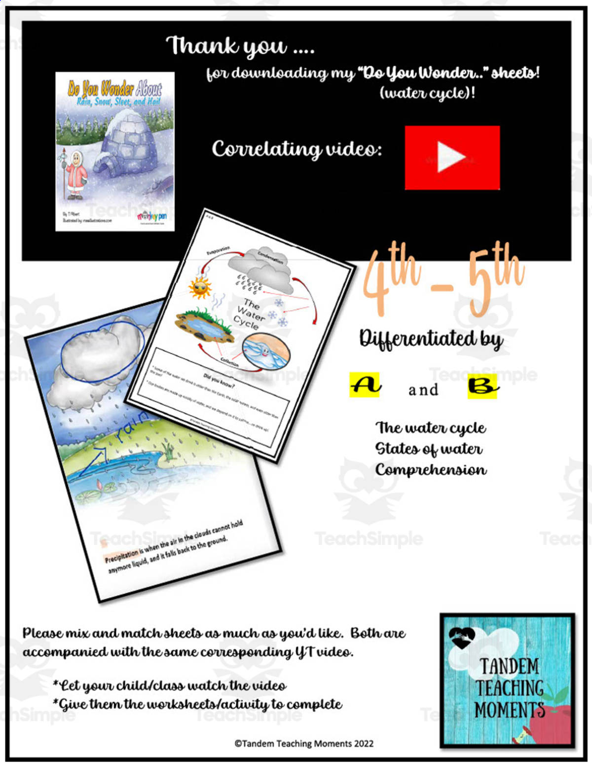 An educational teaching resource from Tandem Teaching Moments entitled "Do You Wonder..." Worksheet Packet for 4th and 5th Grade downloadable at Teach Simple.