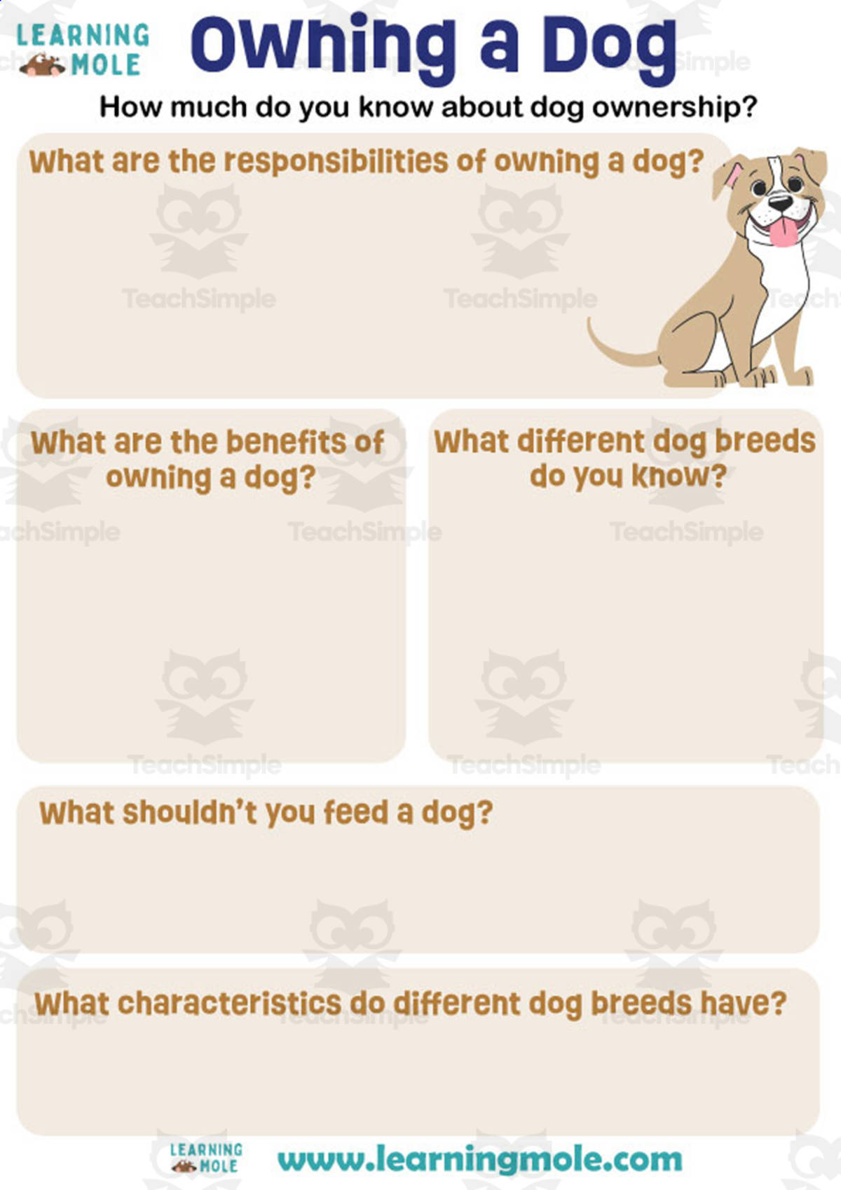 An educational teaching resource from Educational Voice entitled Dog Activity downloadable at Teach Simple.