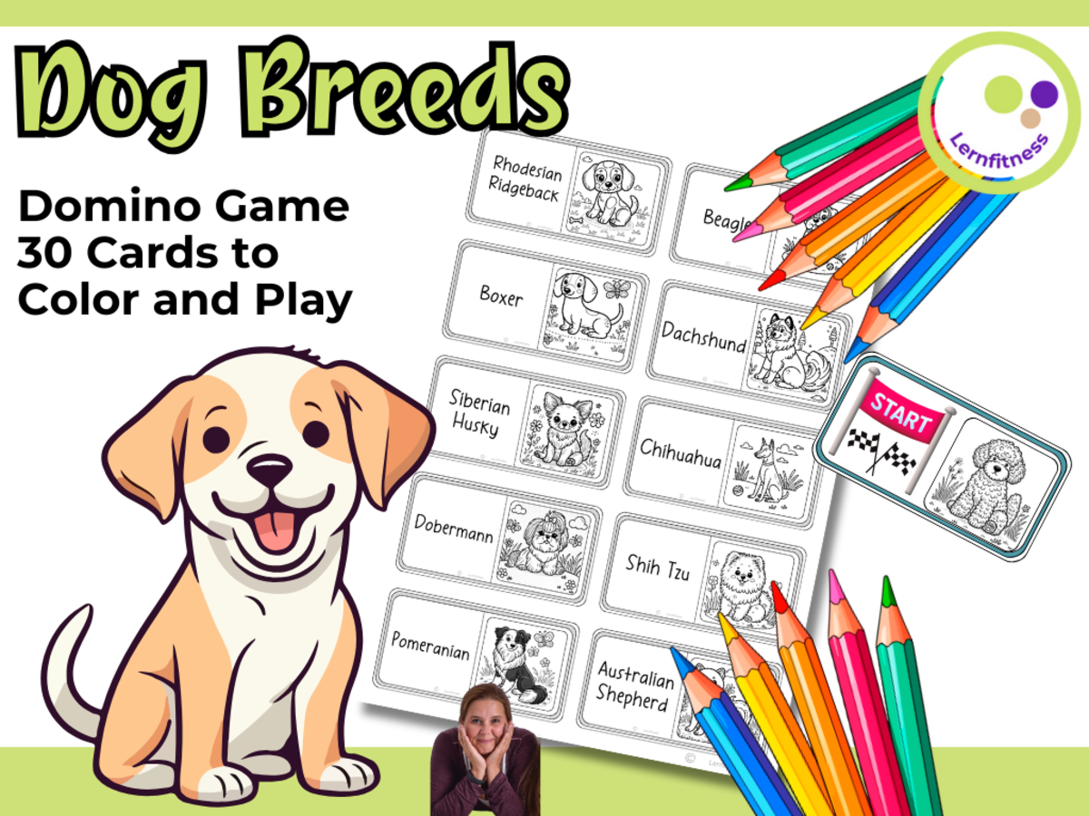 An educational teaching resource from Lernfitness entitled Dog Breeds Coloring Domino – Fun and Educational Game downloadable at Teach Simple.