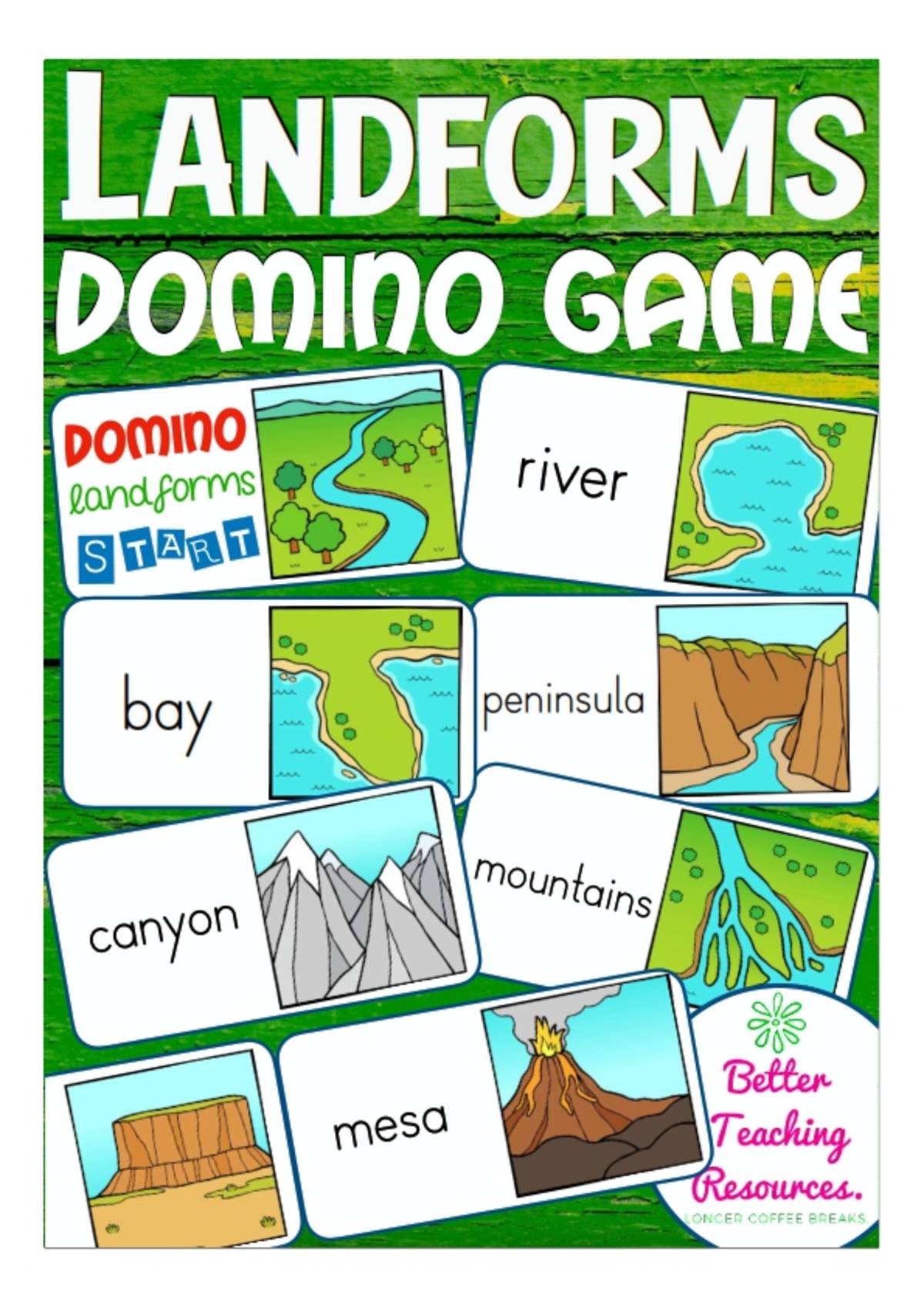 An educational teaching resource from Better Teaching Resources entitled Doiminoes: Landforms downloadable at Teach Simple.