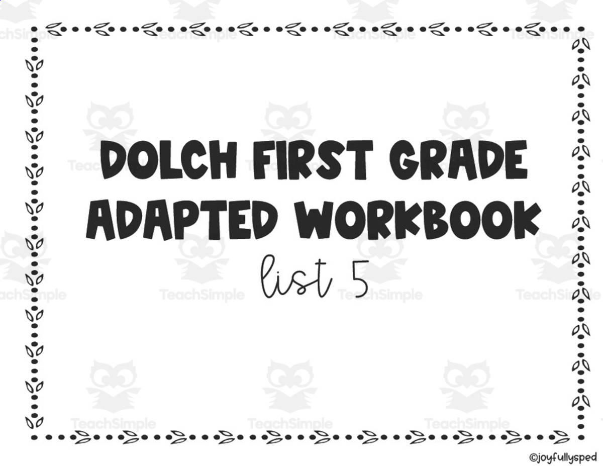 An educational teaching resource from JoyfulToddler entitled Dolch Adapted Workbook: First Grade - List 5 downloadable at Teach Simple.