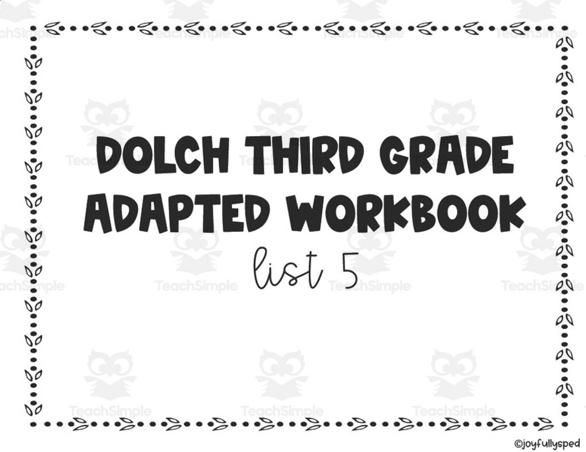 An educational teaching resource from JoyfulToddler entitled Dolch Adapted Workbook: Third Grade - List 5 downloadable at Teach Simple.