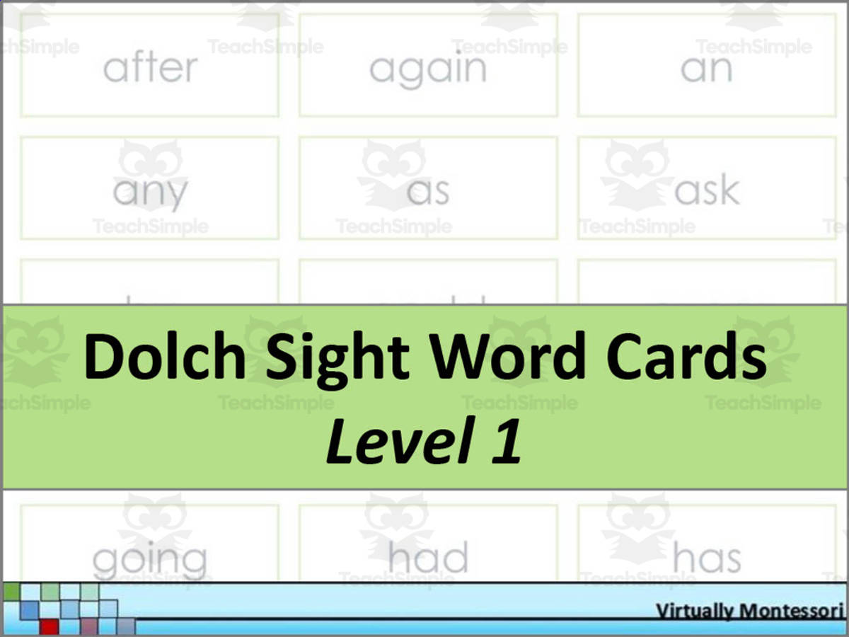 An educational teaching resource from Virtually Montessori entitled Dolch Sight Word Cards - Level 1 downloadable at Teach Simple.