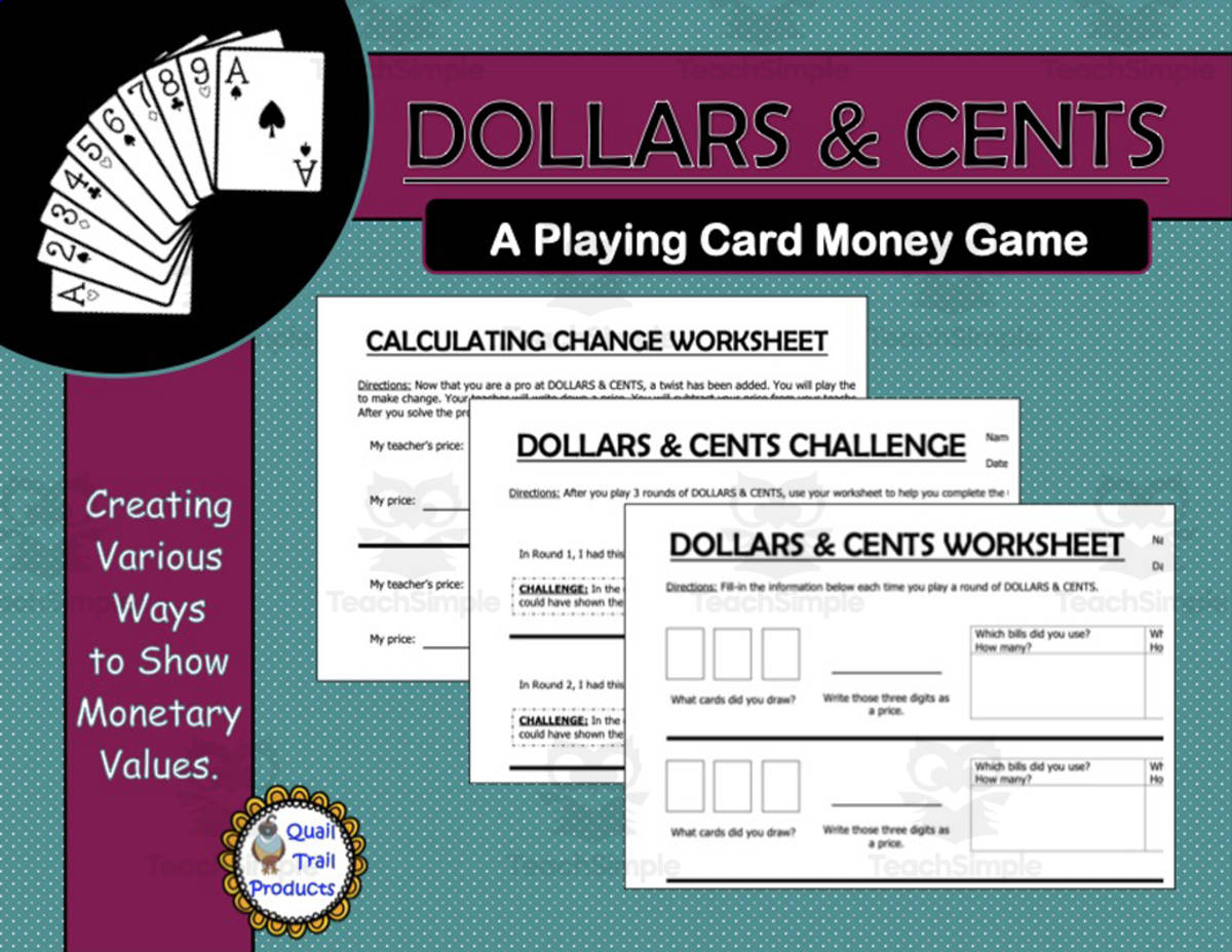 An educational teaching resource from Quail Trail Products entitled Dollars and Cents Card Game downloadable at Teach Simple.