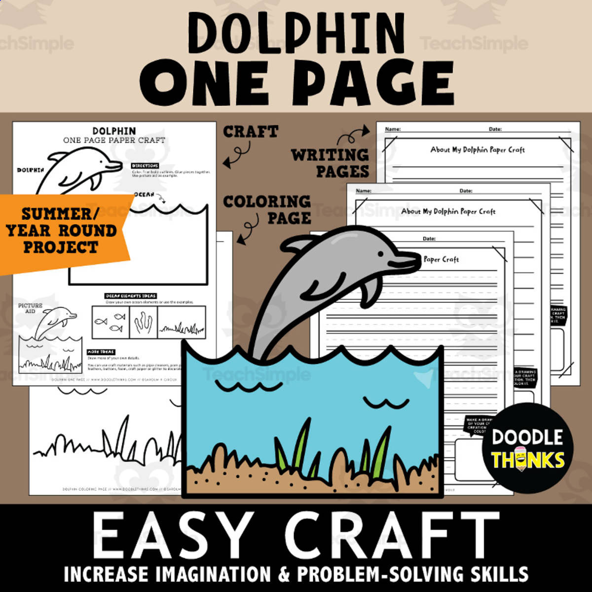 An educational teaching resource from Doodle Thinks entitled Dolphin Craft Printable | One-Page Paper Activity for Fine Motor Pract downloadable at Teach Simple.