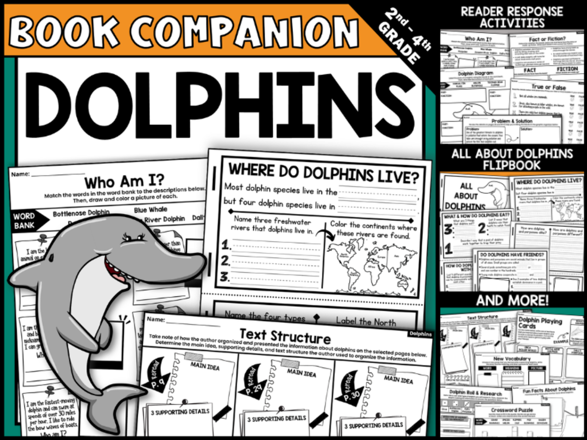 An educational teaching resource from Creatively Gifted entitled Dolphins by Seymour Simon Interactive Read-Aloud Activities downloadable at Teach Simple.