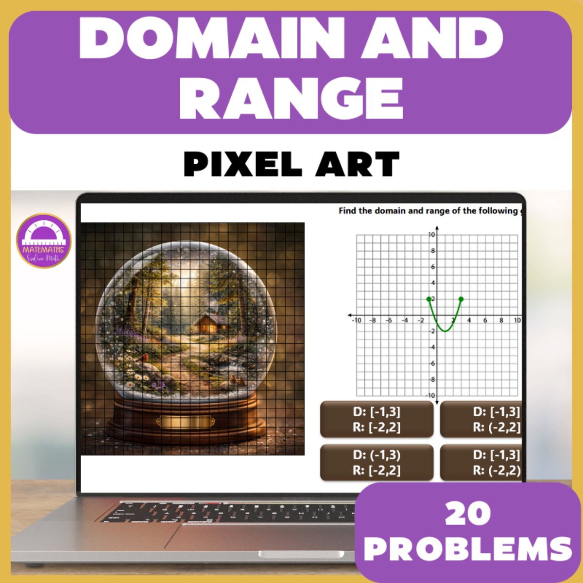 An educational teaching resource from Matemaths entitled Domain and Range Pixel Art downloadable at Teach Simple.