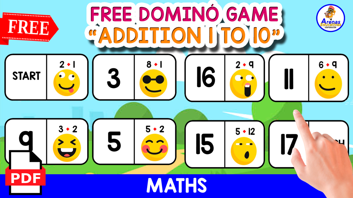 An educational teaching resource from EDITORIAL LAURA EDUCA entitled DOMINÓ GAME OF ADDITION | EMOJIS THEMED downloadable at Teach Simple.