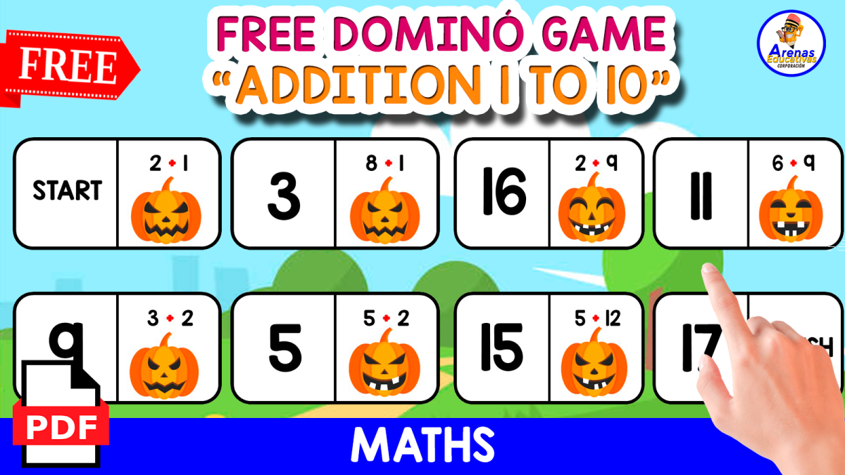 An educational teaching resource from EDITORIAL LAURA EDUCA entitled DOMINÓ GAME OF ADDITION | HALLOWEEN THEMED downloadable at Teach Simple.