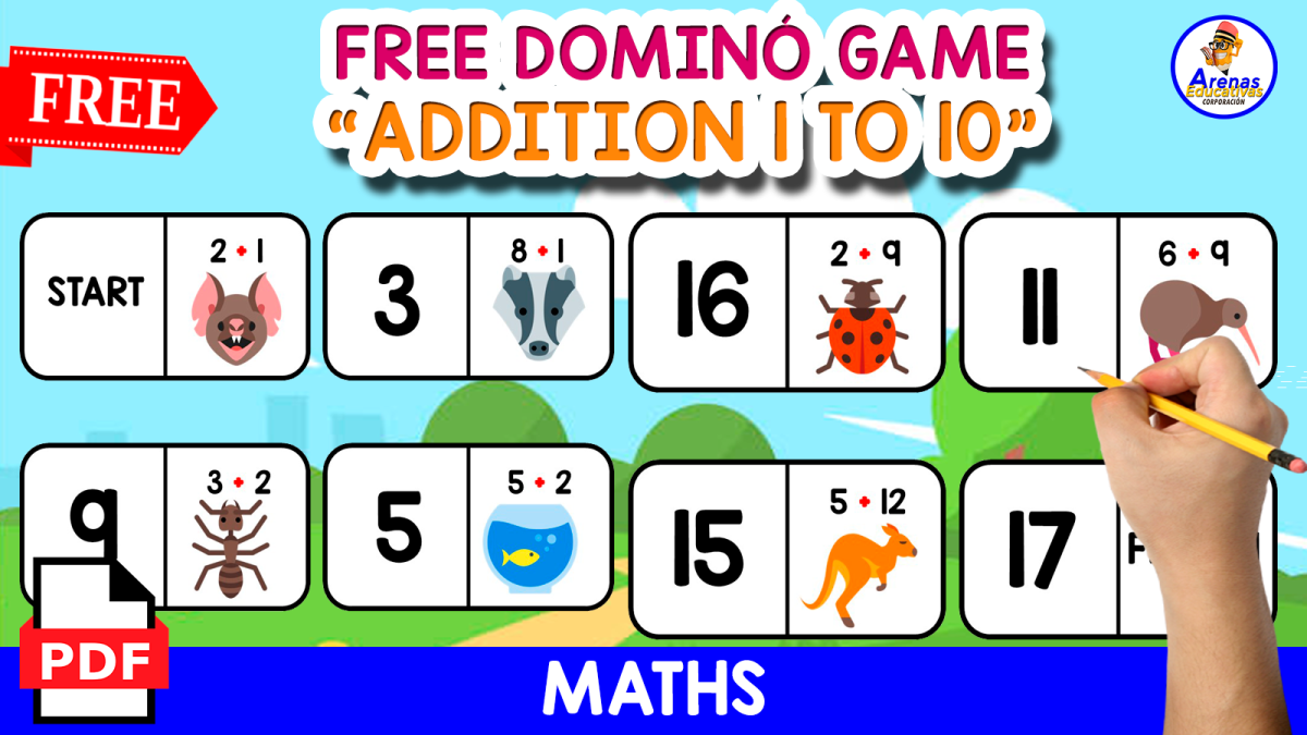 An educational teaching resource from EDITORIAL LAURA EDUCA entitled DOMINÓ GAME OF ADDITION | WITH ANIMALS ICONS downloadable at Teach Simple.