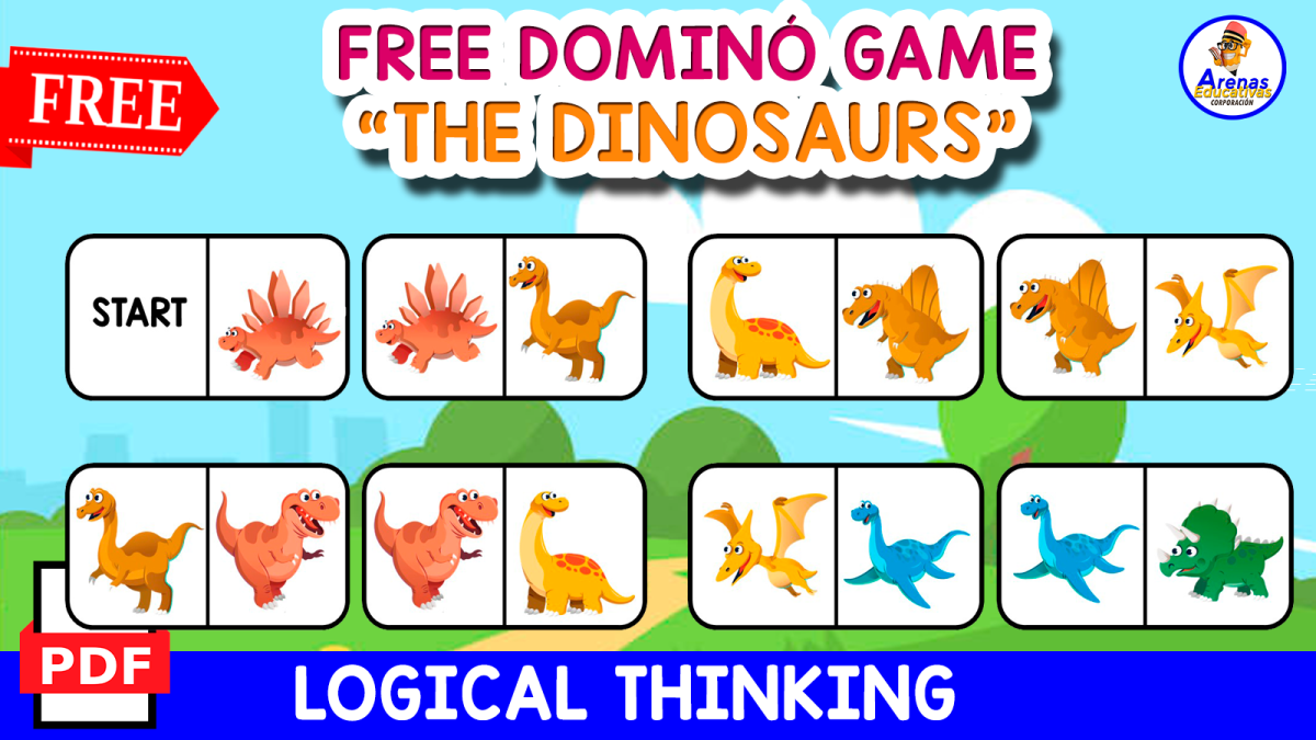 An educational teaching resource from EDITORIAL LAURA EDUCA entitled DOMINÓ GAME OF DINO | Free Resource for Kids downloadable at Teach Simple.