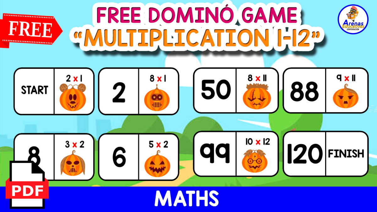 An educational teaching resource from EDITORIAL LAURA EDUCA entitled DOMINÓ OF MULTIPLICATION | Halloween Themed downloadable at Teach Simple.