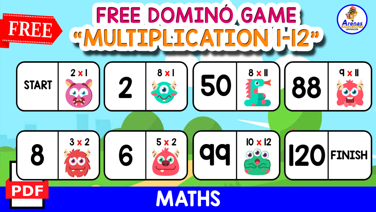 An educational teaching resource from EDITORIAL LAURA EDUCA entitled DOMINÓ OF MULTIPLICATION | Monster Themed downloadable at Teach Simple.
