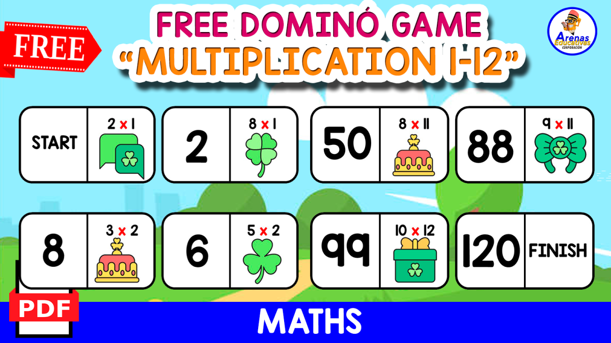 An educational teaching resource from EDITORIAL LAURA EDUCA entitled DOMINÓ OF MULTIPLICATION | St Patrick Themed downloadable at Teach Simple.