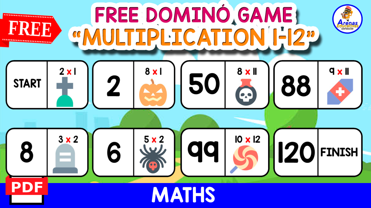 An educational teaching resource from EDITORIAL LAURA EDUCA entitled DOMINÓ PUZZLE OF MULTIPLICATION | Halloween Themed downloadable at Teach Simple.