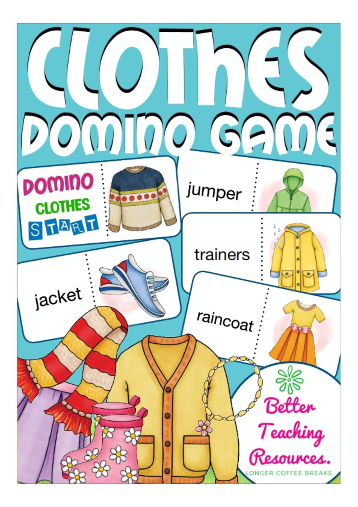 An educational teaching resource from Better Teaching Resources entitled Dominoes: Clothes downloadable at Teach Simple.