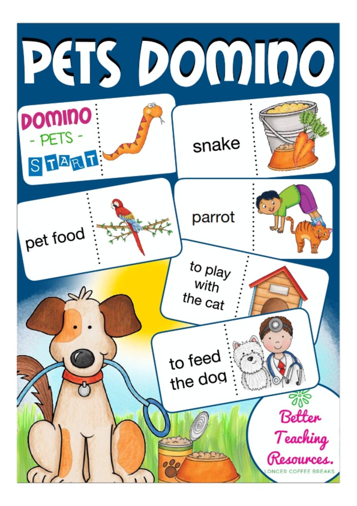 An educational teaching resource from Better Teaching Resources entitled Dominoes: Pets downloadable at Teach Simple.
