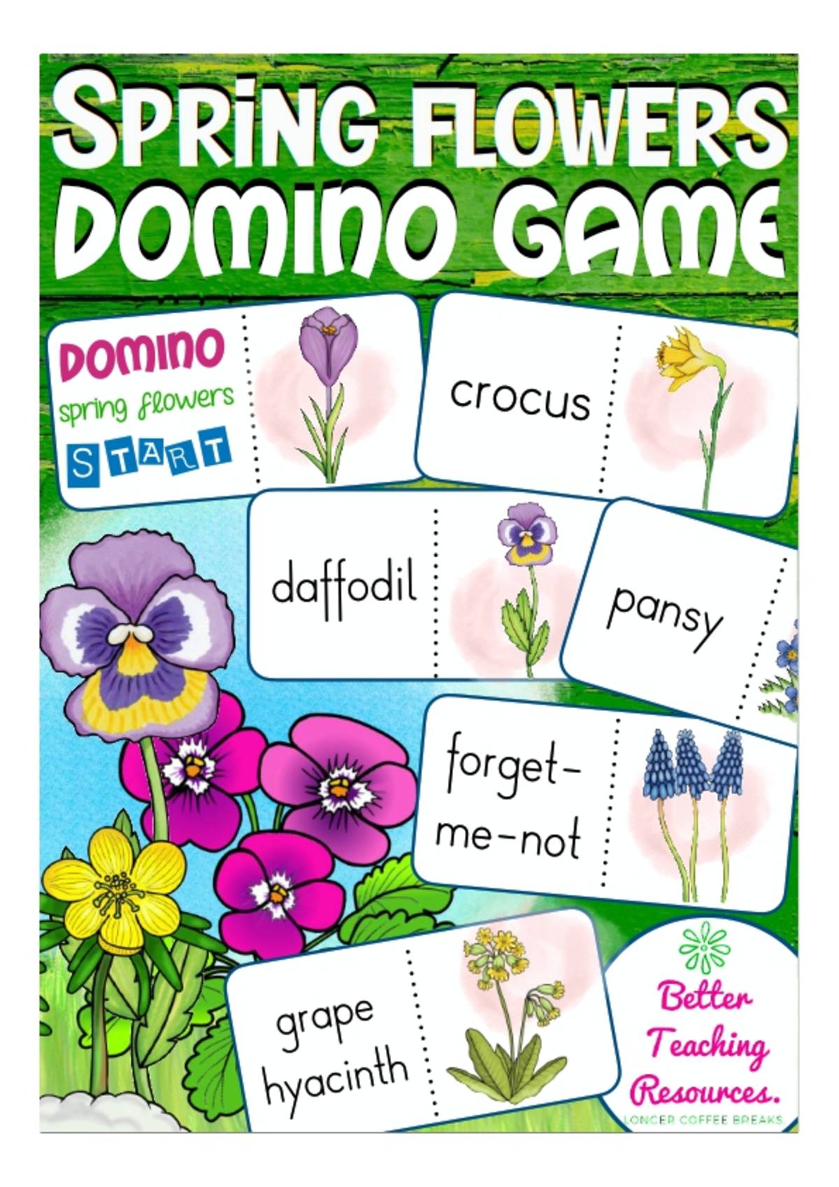 An educational teaching resource from Better Teaching Resources entitled Dominoes: Spring Flowers downloadable at Teach Simple.