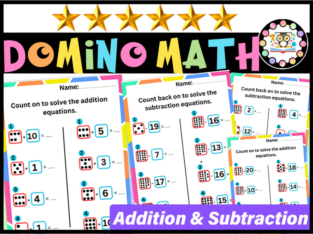 An educational teaching resource from LAMO entitled Dominos and Dice Addition and Subtraction Math Activities downloadable at Teach Simple.