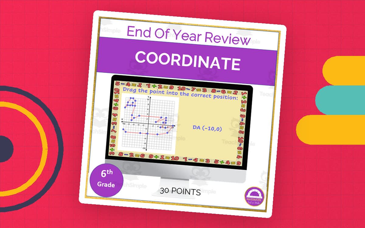 An educational teaching resource from Matemaths entitled Dot a Dot | Points on a Coordinate Plane 6th Grade End of Year downloadable at Teach Simple.