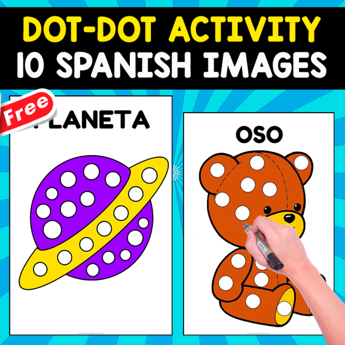 An educational teaching resource from EDITORIAL LAURA EDUCA entitled DOT-DOT ACTIVITY | 10 FREE IMAGES IN SPANISH downloadable at Teach Simple.