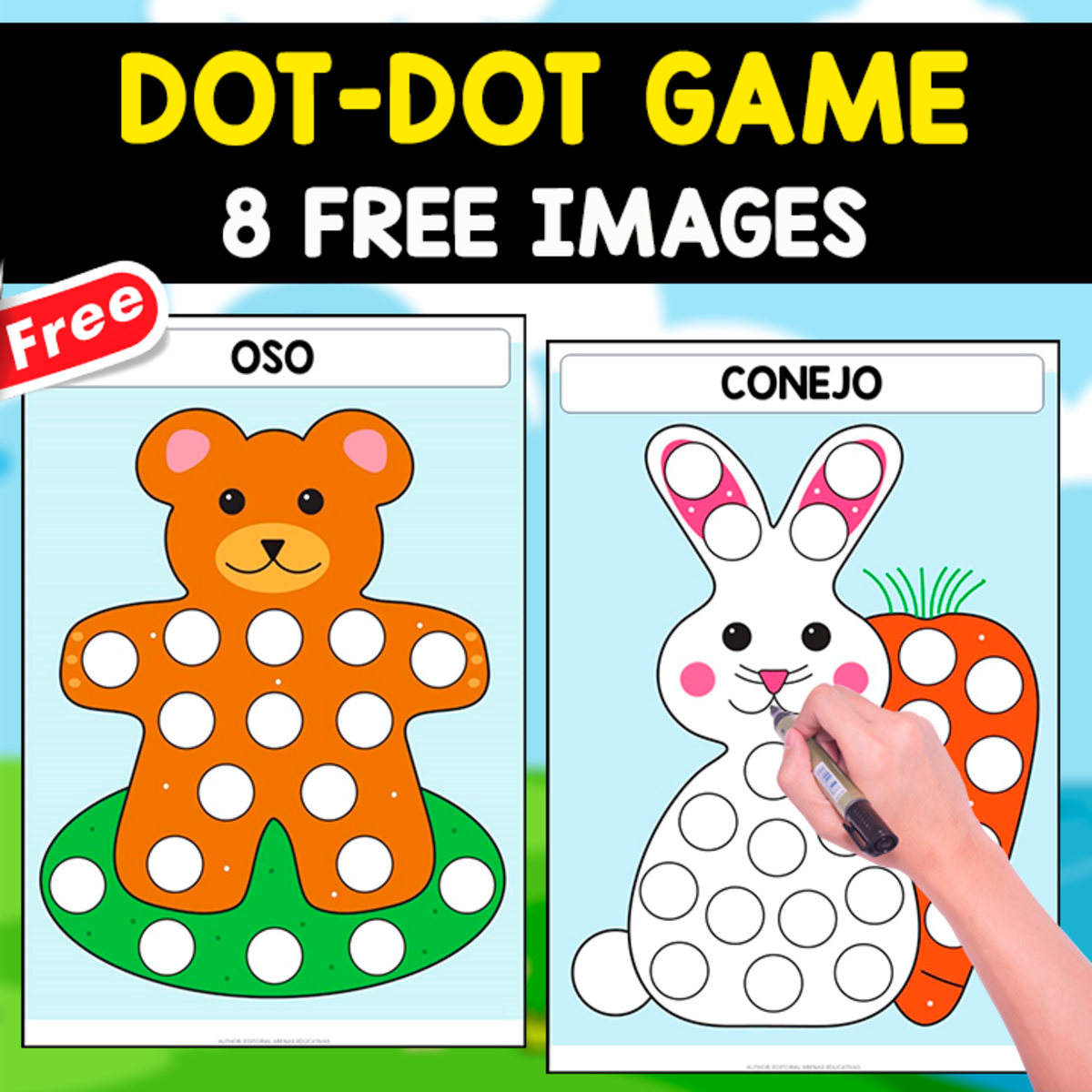 An educational teaching resource from EDITORIAL LAURA EDUCA entitled DOT-DOT ACTIVITY | 8 FREE IMAGES IN SPANISH FOR KIDS downloadable at Teach Simple.