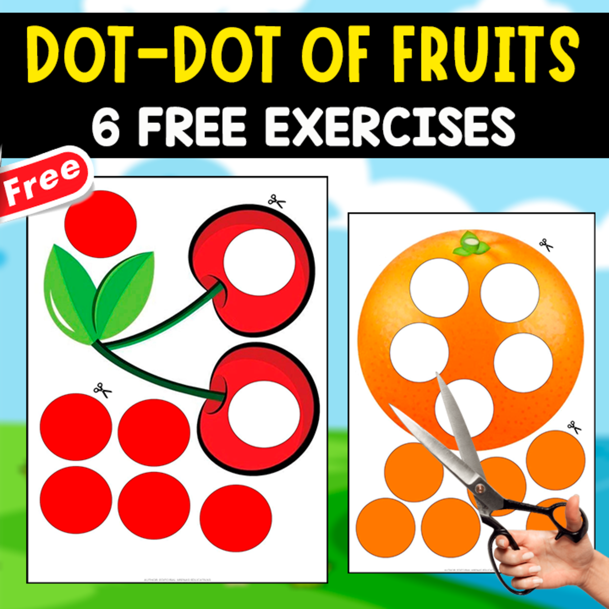 An educational teaching resource from EDITORIAL LAURA EDUCA entitled DOT-DOT OF FRUITS | 6 FREE EXERCISES FOR CUTTING downloadable at Teach Simple.