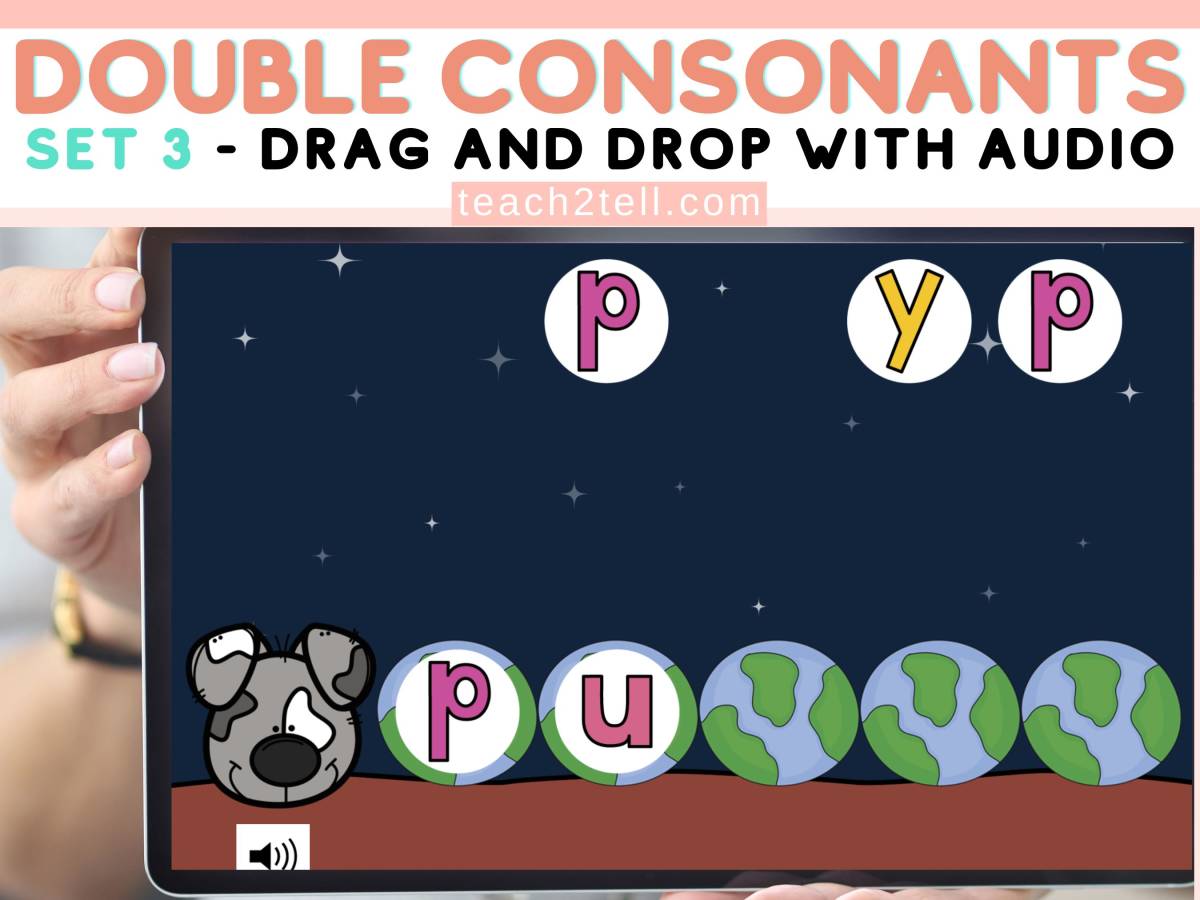 An educational teaching resource from Teach2Tell entitled Double Consonants Spelling Practice with Boom Cards SOR Aligned Set 3 downloadable at Teach Simple.