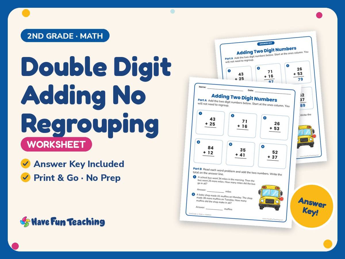 Double Digit Adding No Regrouping Worksheet – 2nd Grade Addition preview
