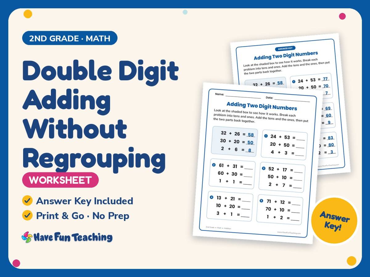 Double Digit Adding Without Regrouping Worksheet – 2nd Grade Addition preview