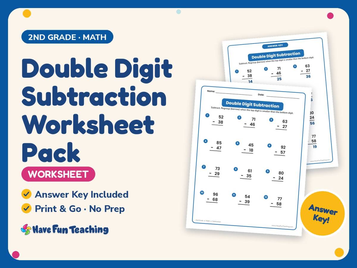 Double Digit Subtraction Worksheet Pack – 2nd Grade Regrouping preview