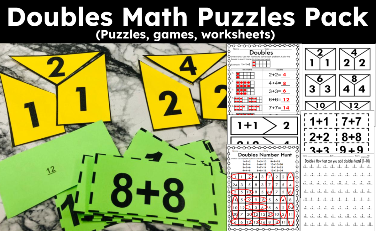 An educational teaching resource from CraftEdPrints entitled Doubles Activity Pack downloadable at Teach Simple.