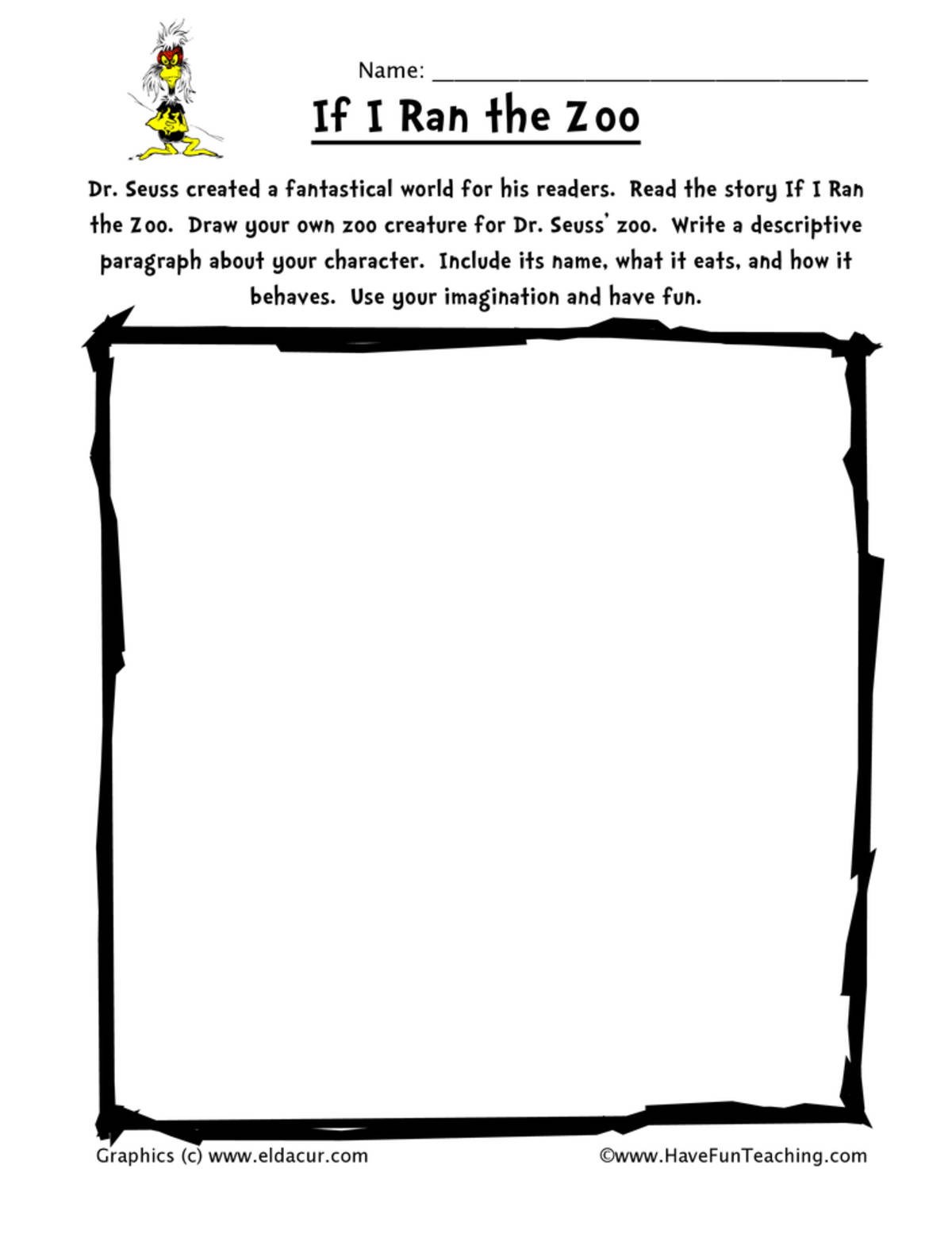 An educational teaching resource from Have Fun Teaching entitled Dr. Seuss Creative Writing Worksheet downloadable at Teach Simple.