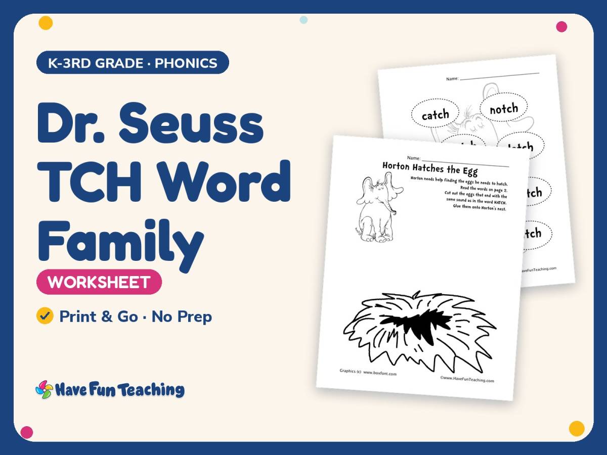 Dr. Seuss TCH Word Family Worksheet – K-3rd Grade Word Families preview