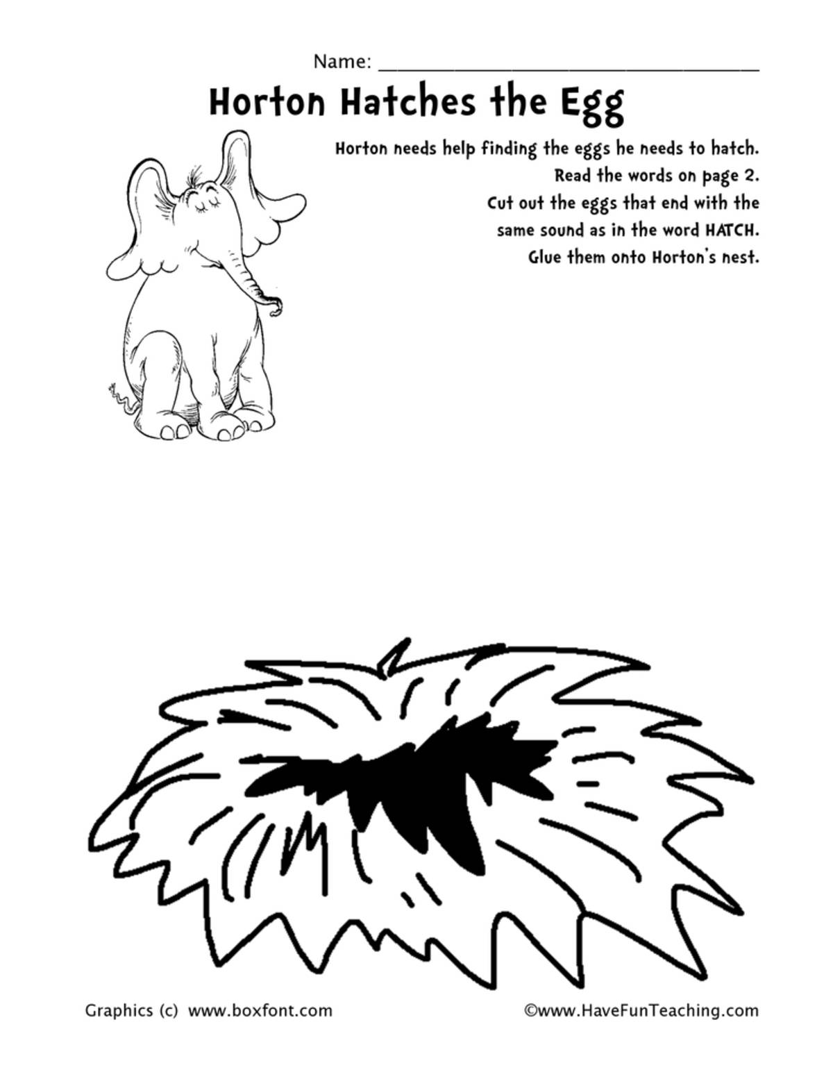 An educational teaching resource from Have Fun Teaching entitled Dr. Seuss TCH Word Family Worksheet downloadable at Teach Simple.