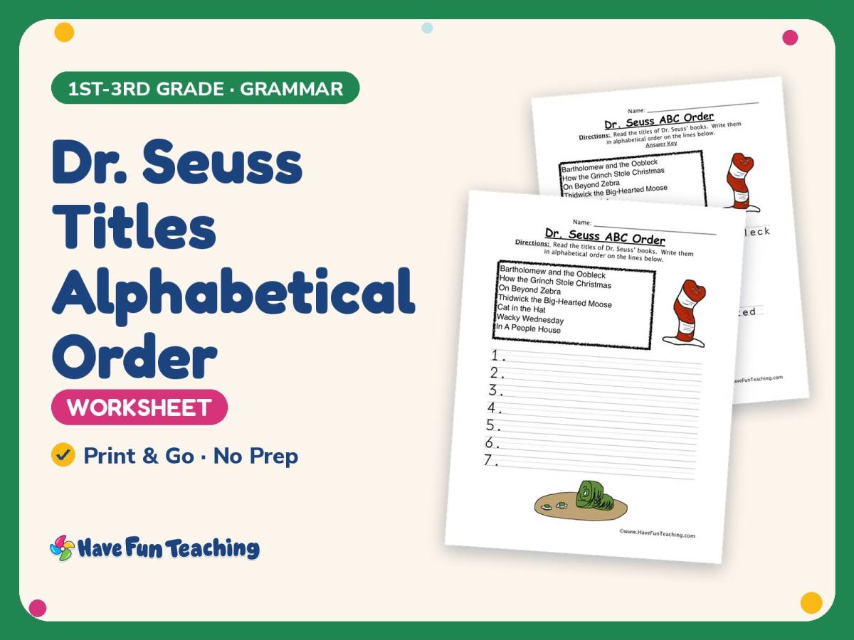 Dr. Seuss Titles Alphabetical Order Worksheet – 1st-3rd Grade Practice preview