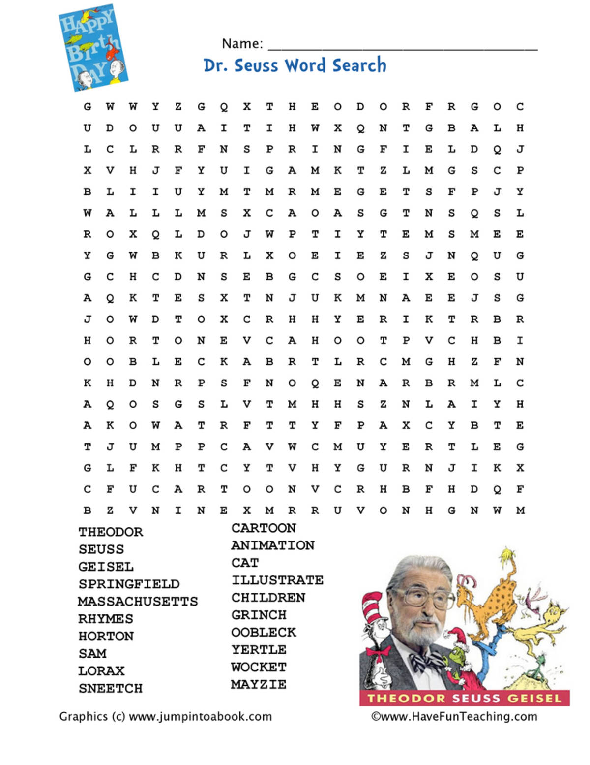An educational teaching resource from Have Fun Teaching entitled Dr. Seuss Word Search downloadable at Teach Simple.