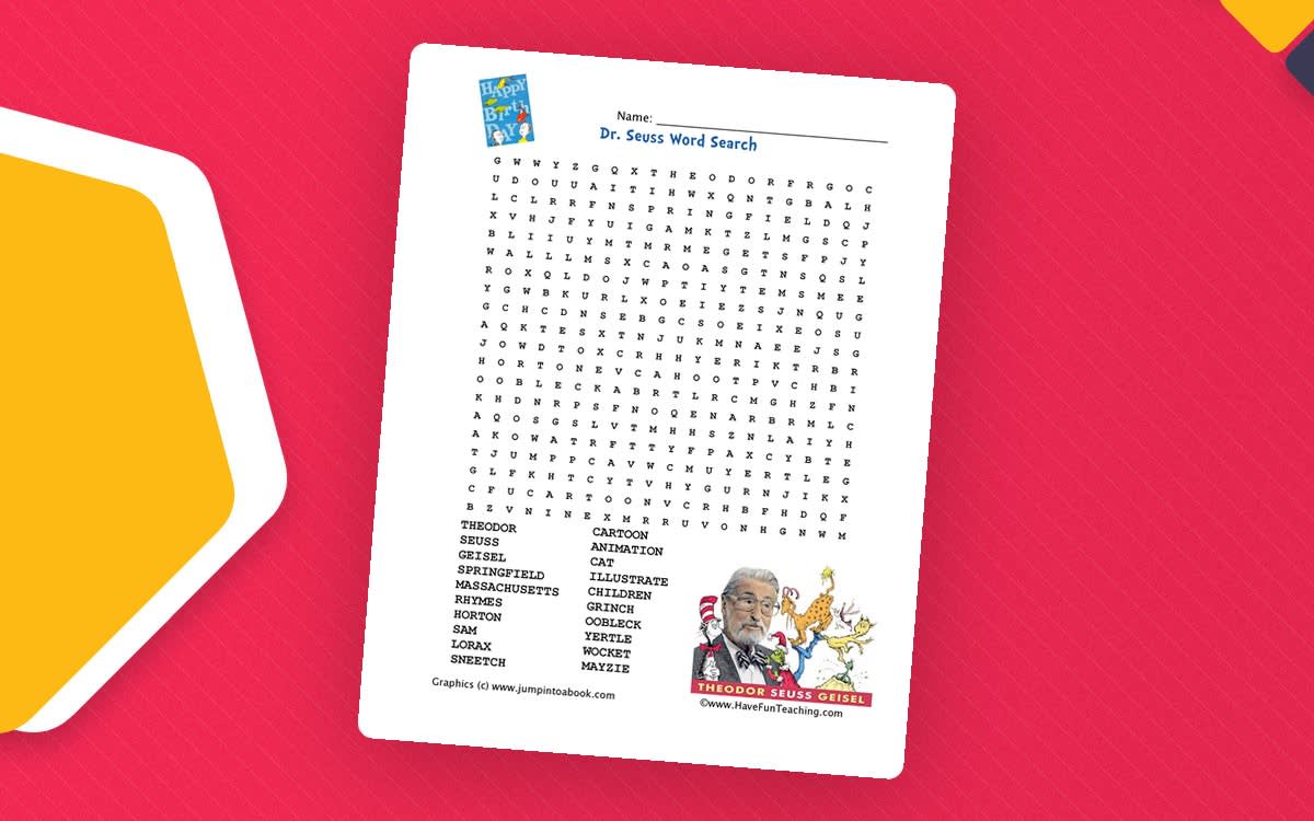 An educational teaching resource from Have Fun Teaching entitled Dr. Seuss Word Search downloadable at Teach Simple.