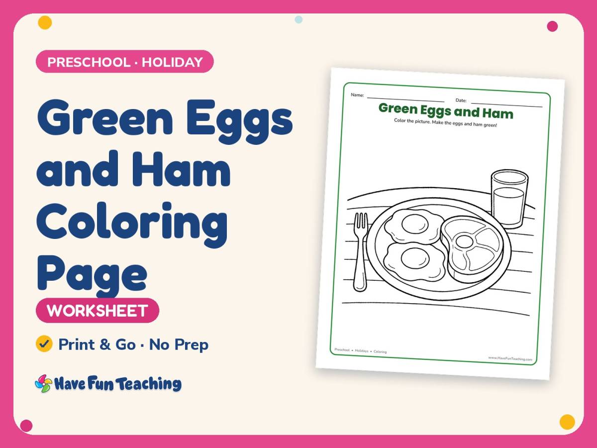 Dr. Seuss Worksheet: Green Eggs and Ham Coloring Page – Preschool preview