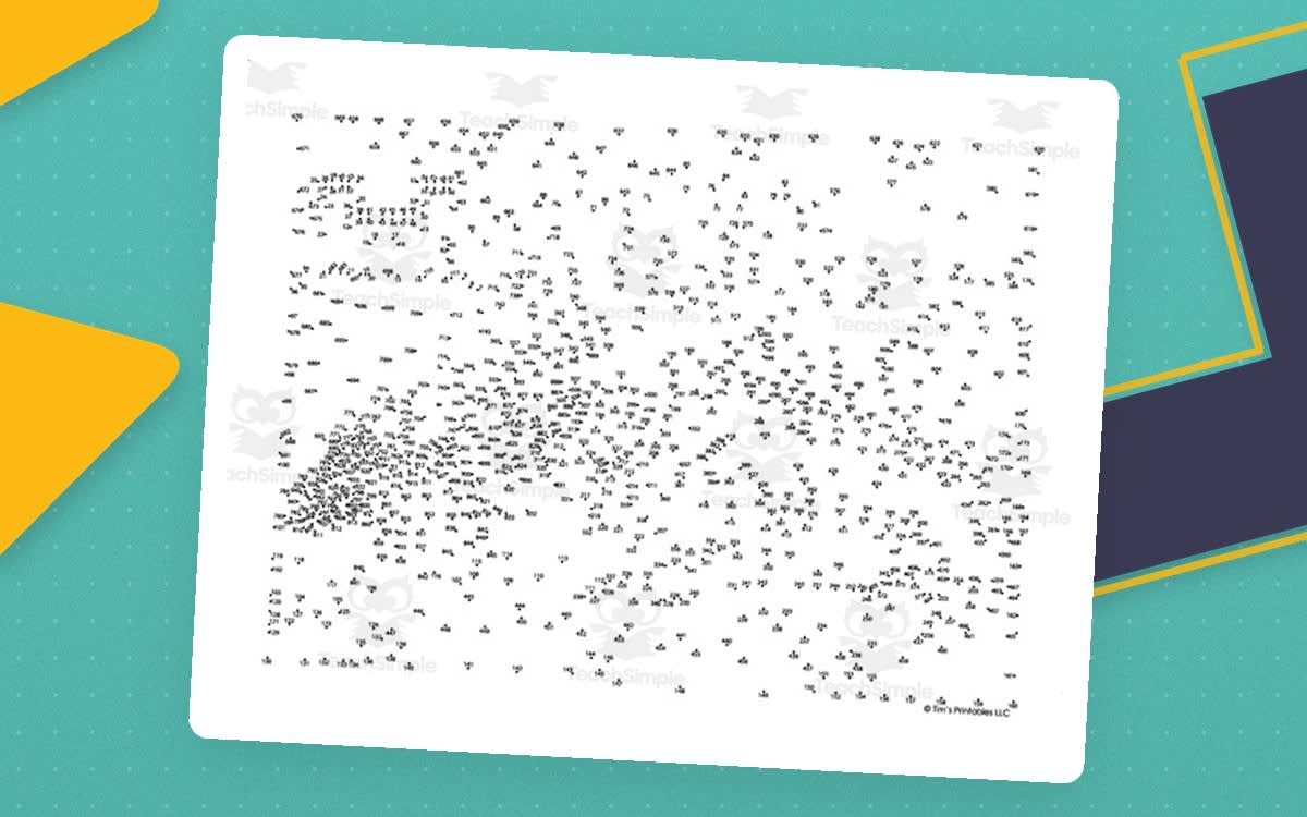 An educational teaching resource from Tim's Printables entitled Dragon Connect the Dots – 945-Dot Extreme Puzzle downloadable at Teach Simple.