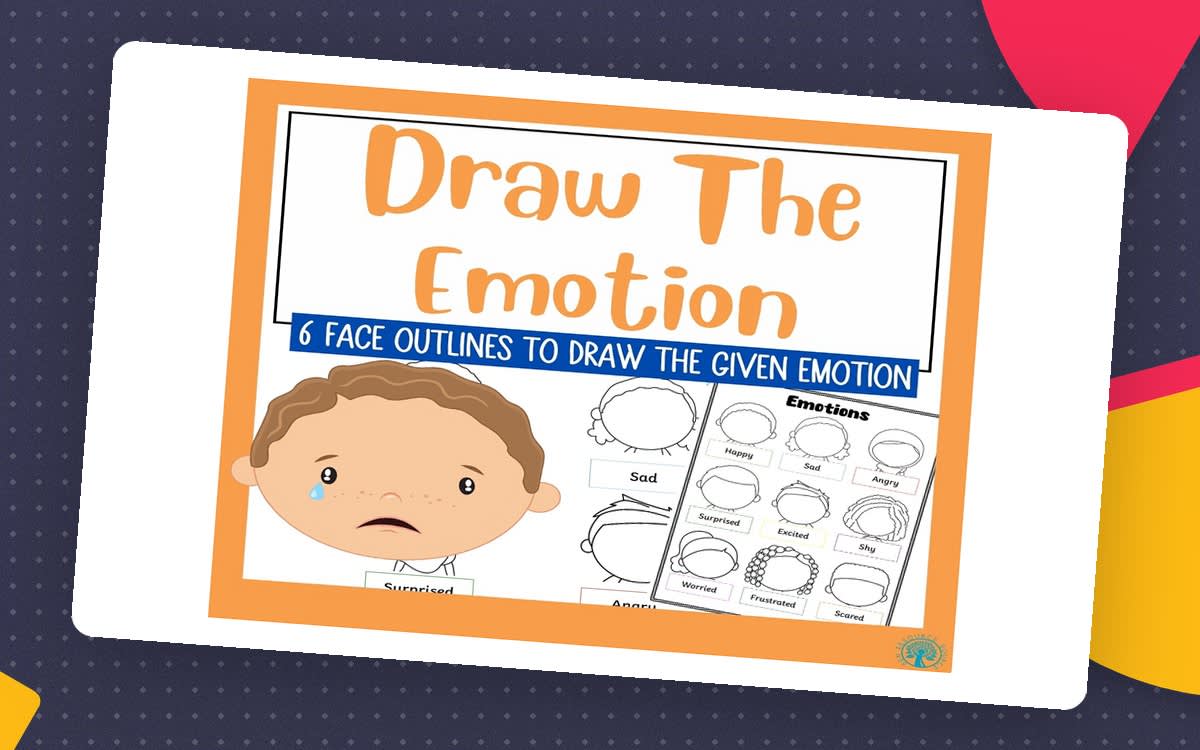 An educational teaching resource from SEN Resource Source entitled Draw the Emotion Faces – SEL Drawing Worksheet downloadable at Teach Simple.