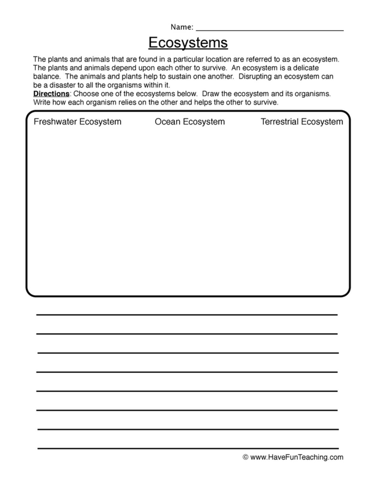 An educational teaching resource from Have Fun Teaching entitled Drawing Ecosystems Worksheet downloadable at Teach Simple.