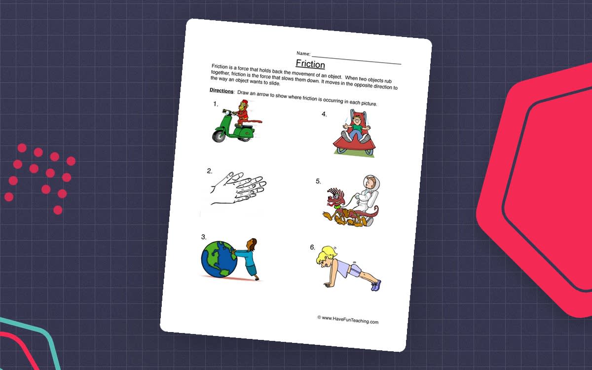 An educational teaching resource from Have Fun Teaching entitled Drawing Friction Worksheet downloadable at Teach Simple.
