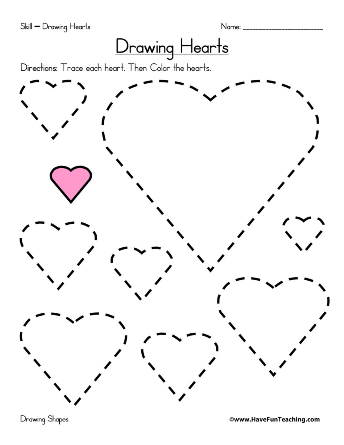 An educational teaching resource from Have Fun Teaching entitled Drawing Hearts Worksheet downloadable at Teach Simple.
