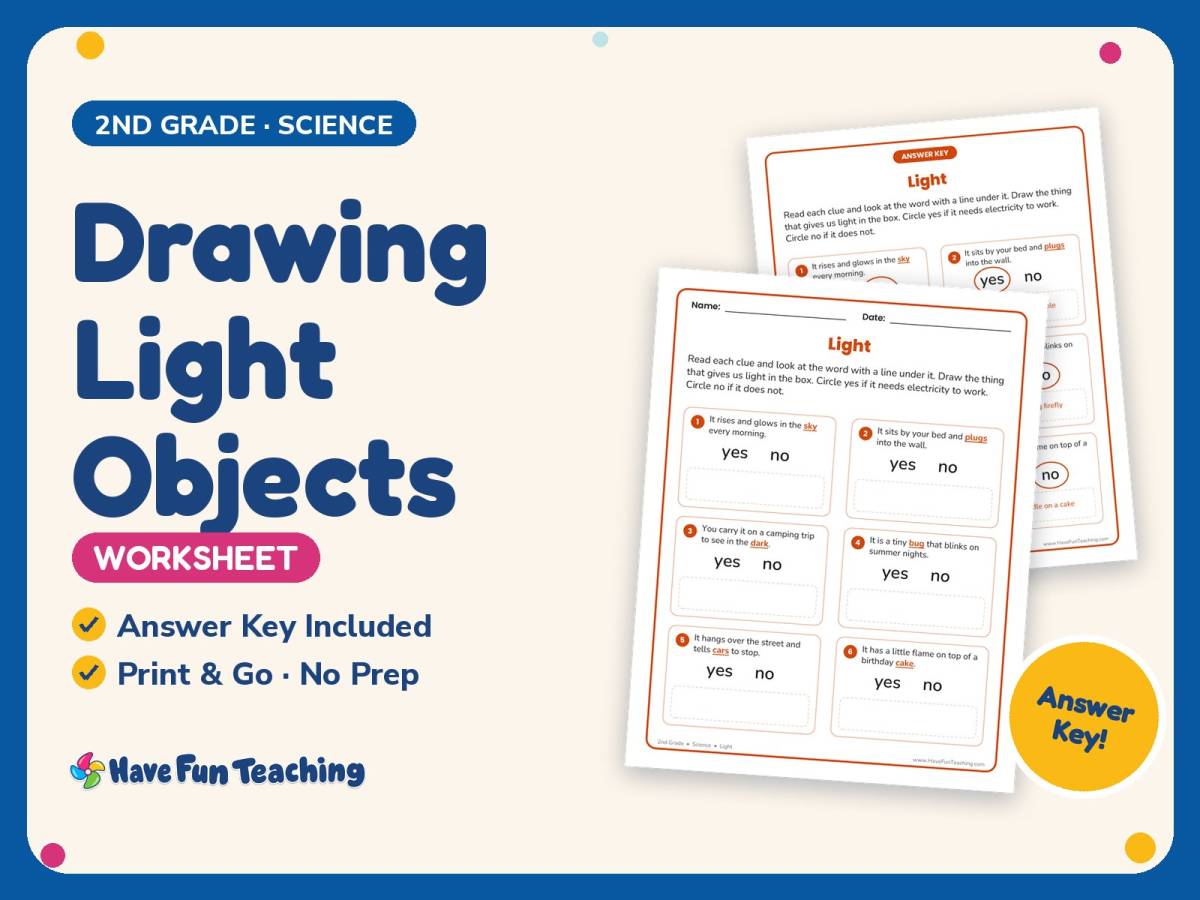 Drawing Light Objects Worksheet – 2nd Grade Energy Practice preview
