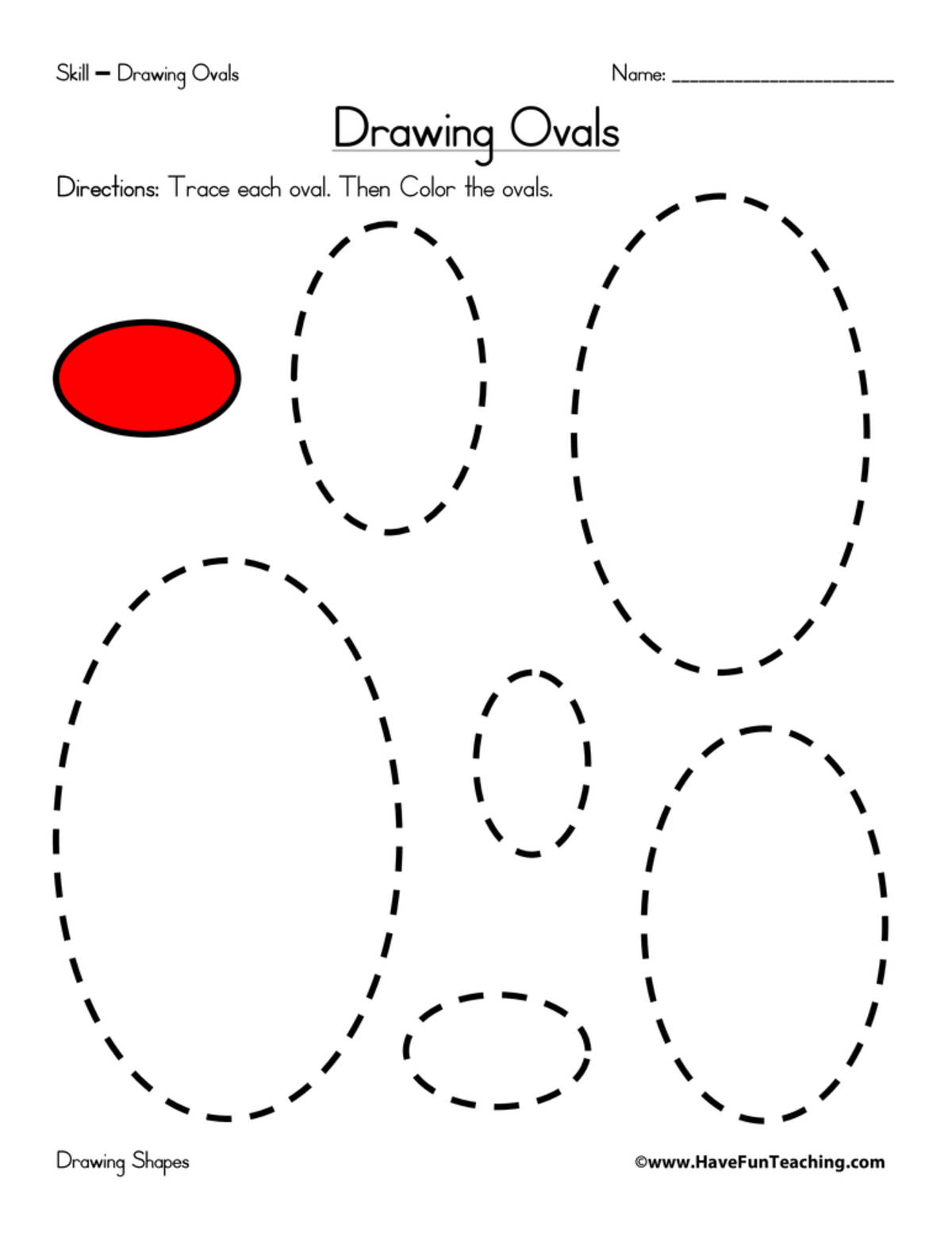 An educational teaching resource from Have Fun Teaching entitled Drawing Ovals Worksheet downloadable at Teach Simple.