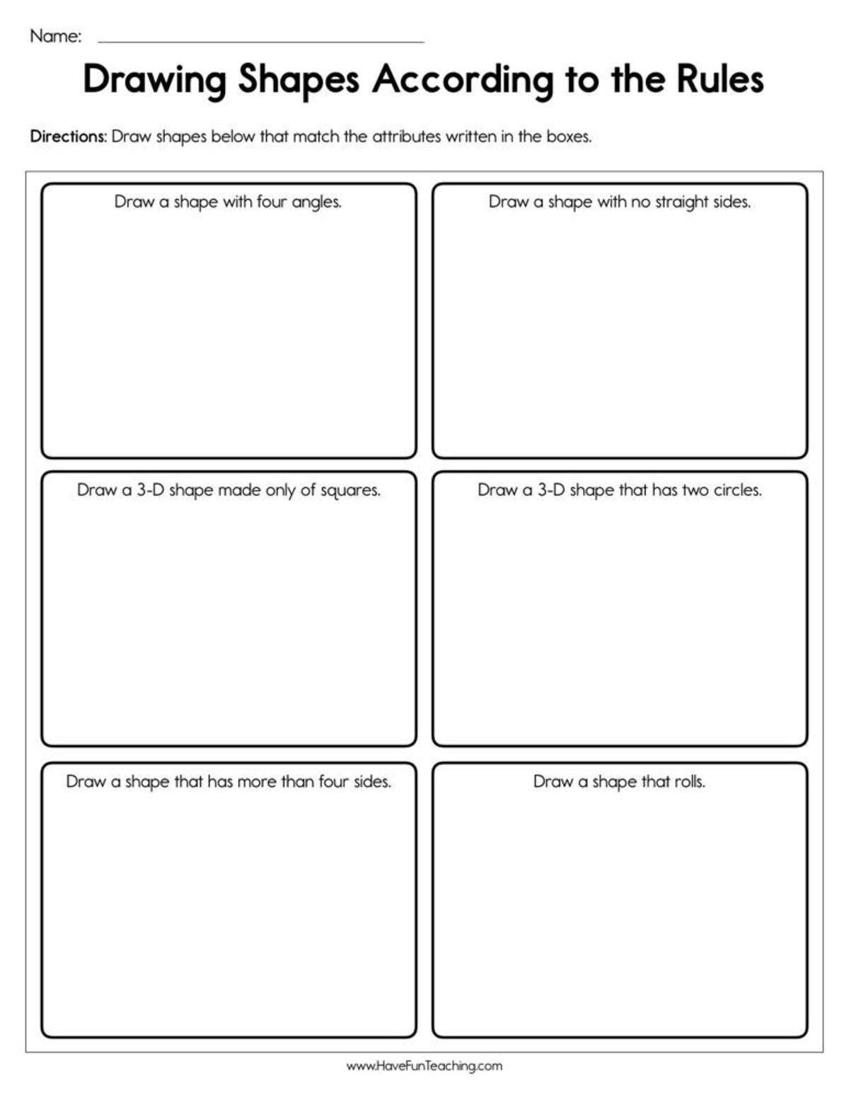 An educational teaching resource from Have Fun Teaching entitled Drawing Shapes According to the Rules Worksheet downloadable at Teach Simple.