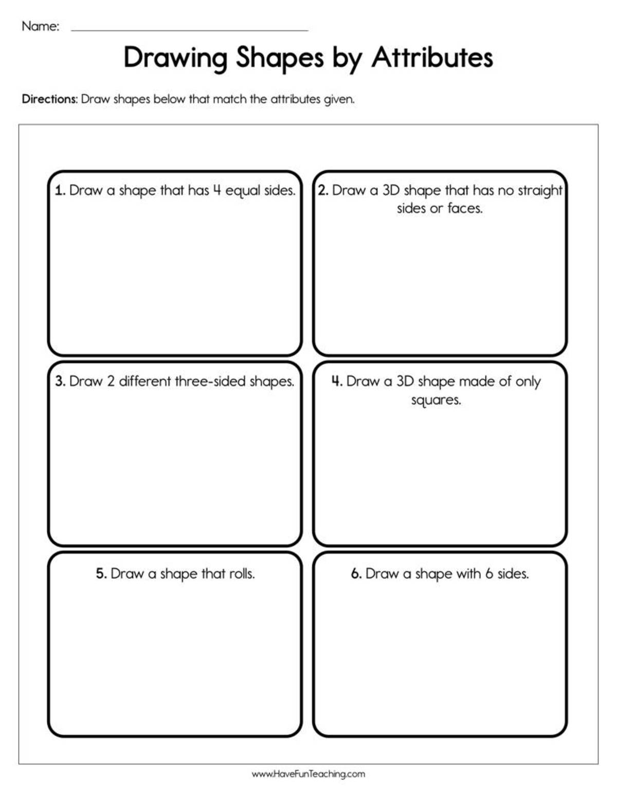 An educational teaching resource from Have Fun Teaching entitled Drawing Shapes By Attributes Worksheet downloadable at Teach Simple.