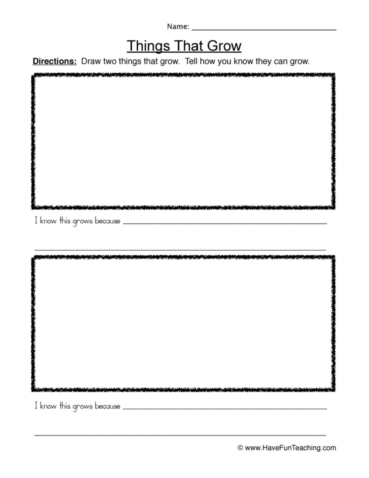 An educational teaching resource from Have Fun Teaching entitled Drawing Things That Grow Worksheet downloadable at Teach Simple.