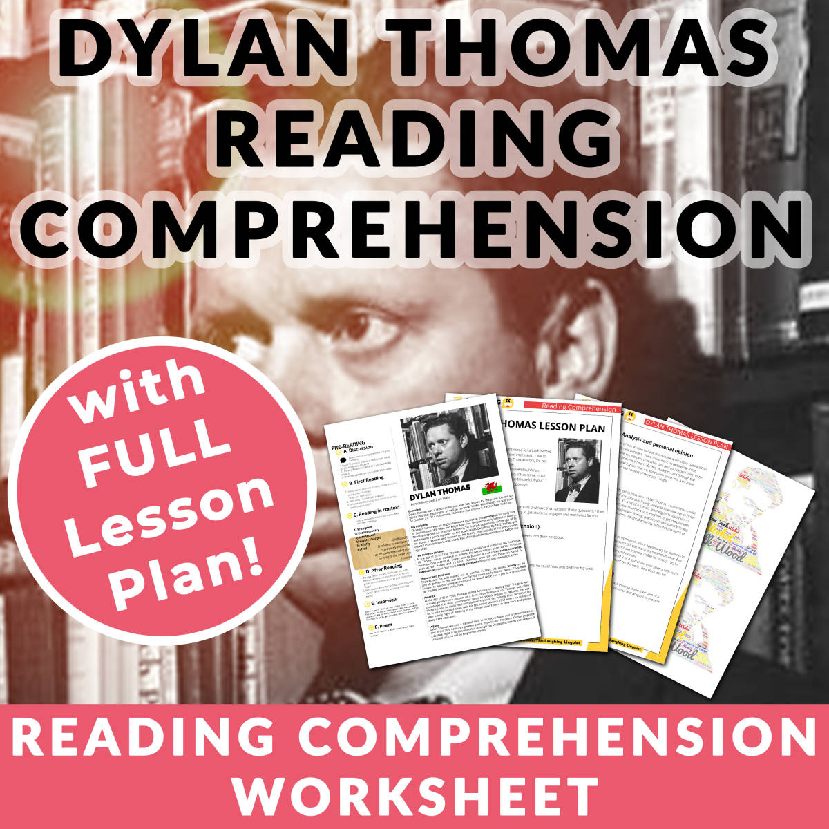 An educational teaching resource from The Laughing Linguist entitled Dylan Thomas - Reading Comprehension Worksheet & Lesson Plan downloadable at Teach Simple.